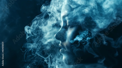 Portrait of a girl in profile in the smoke