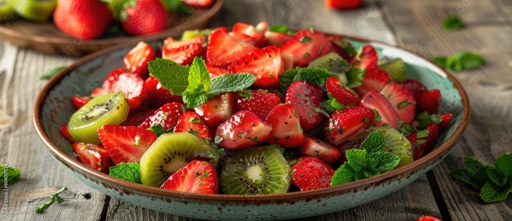 salad strawberry and kiwi fruit on plate
