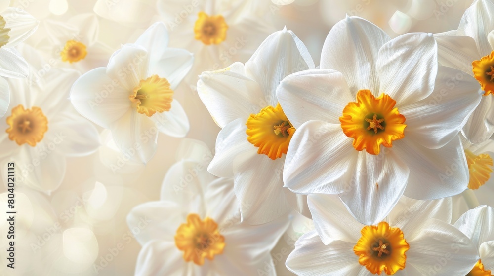 Obraz premium A bunch of white flowers with yellow centers, perfect for springtime designs