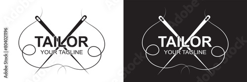 Tailor logo luxury needle and thread icon, sewing silhouette, vector illustration. EPS 10 .isolated on white and black background