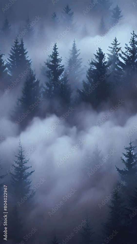 Mist moving between the trees ariel view. Rainy weather in mountains and forest. Misty fog blowing over pine tree forest. Aerial footage of spruce forest trees on the mountain hills at misty day. 4k Mist moving between the trees ariel view. Rainy weather in mountains and forest. Misty fog blowing over pine tree forest. Aerial footage of spruce forest trees on the mountain hills at misty day. 4k