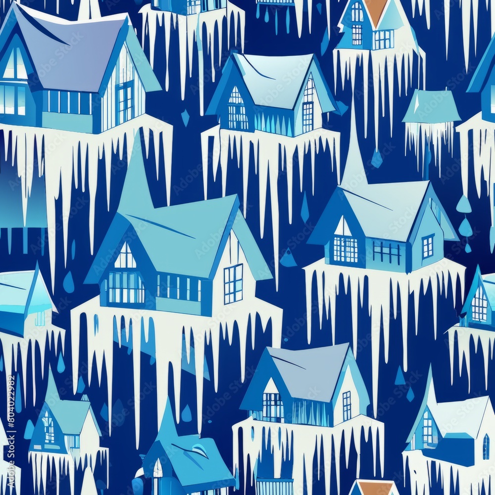 Obraz premium Seamless pattern of shimmering icicles hanging from rooftops, Generative AI