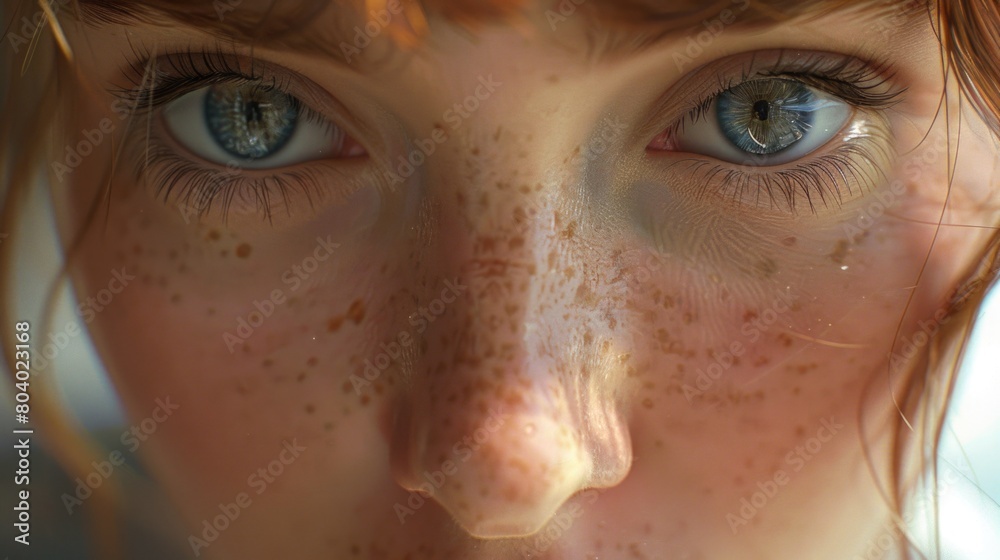 Close up of a woman with freckles on her face, suitable for beauty and skincare concepts Close up of a woman with freckles on her face, suitable for beauty and skincare concepts