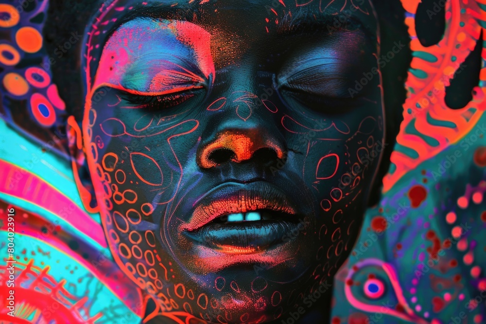Close up of a person with face painted, suitable for artistic projects