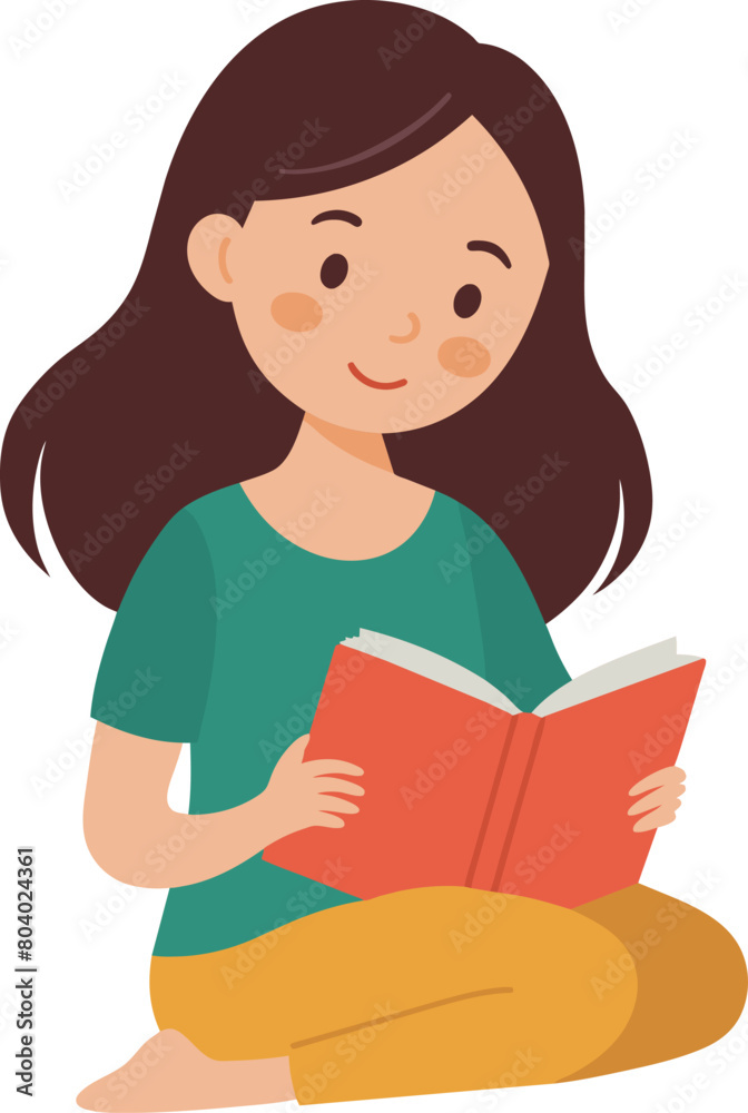 a cartoon young girl reading a book illustration a cartoon young girl reading a book illustration