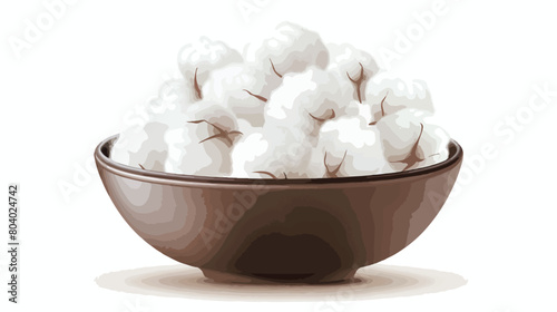 Bowl of soft cotton balls on white background Vector photo
