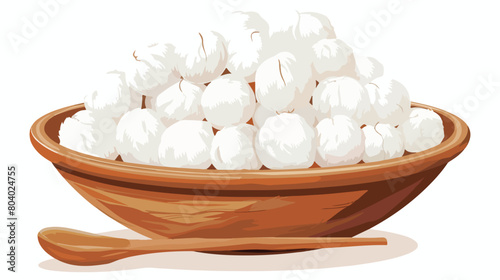 Bowl of soft cotton balls on white background Vector photo