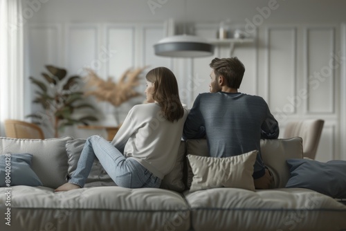 A man and a woman sitting together on a couch. Suitable for lifestyle and relationship concepts