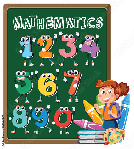Colorful numbers and happy child on chalkboard