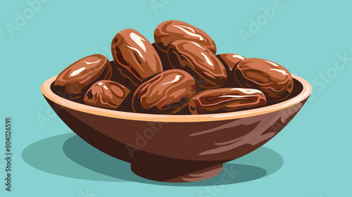 Bowl with dried dates on blue background Vector style