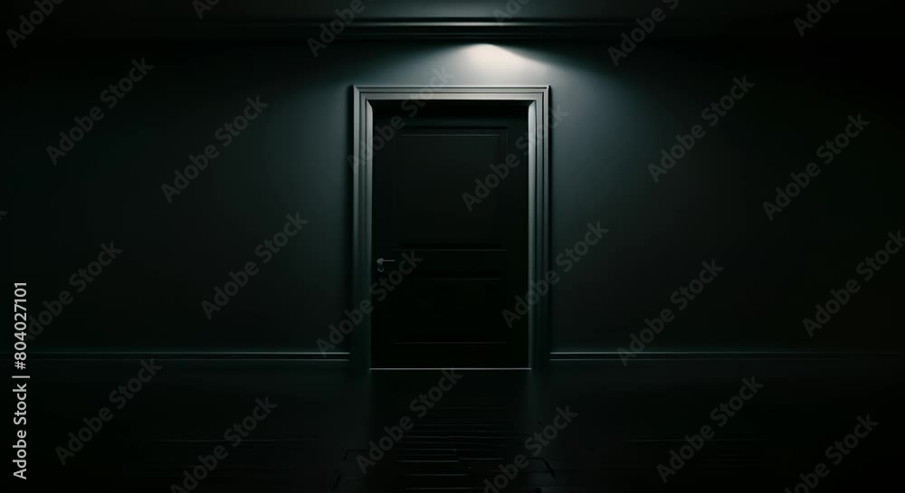 3D minimalist image of an office door half-open with darkness inside, uncertainty and fear, 3D minimalist image of an office door half-open with darkness inside, uncertainty and fear,