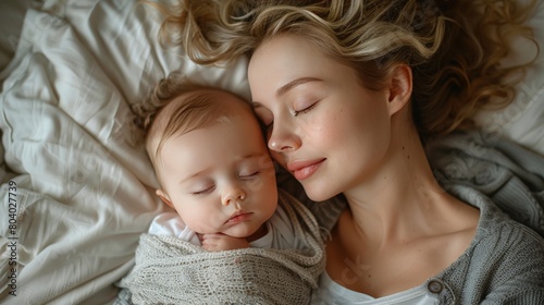 A tender photo of a mother and child in pastel colors