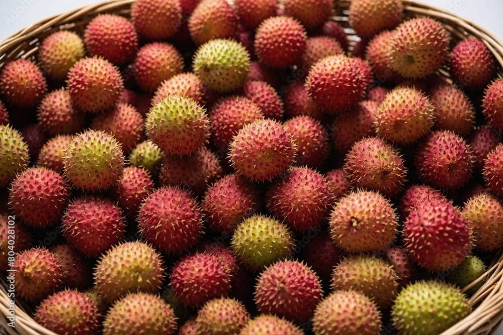 Lychees arranged neatly in a cane basket Lychees arranged neatly in a cane basket