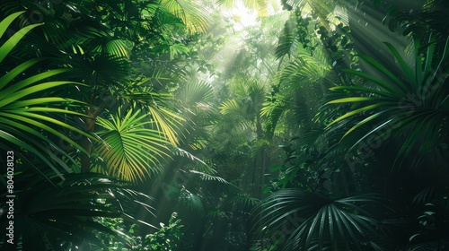 Tropical dense forest and environmental technology. Wide angle visual for banners or advertisements. Generative AI © Hokmiran