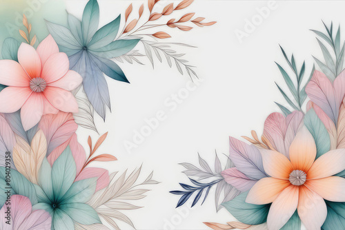 Pastel floral background with hand drawn wildflowers.