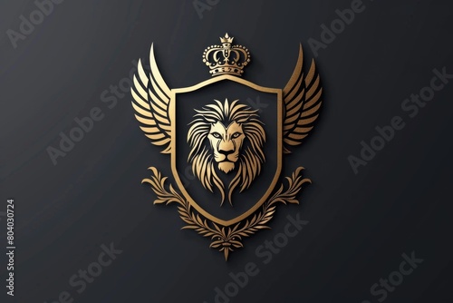A majestic golden crest featuring a lion and crown. Ideal for royal and luxurious themes