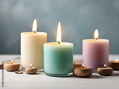 three candles on a Gray background Ai generative 