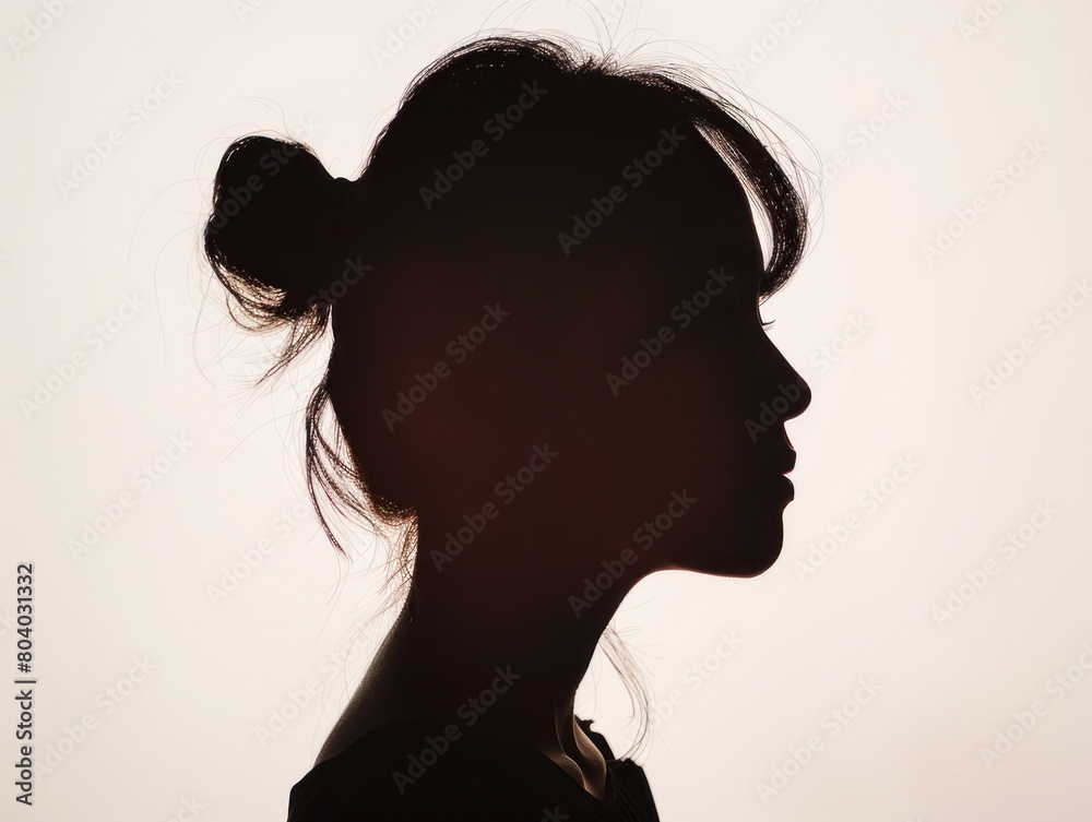 Side view silhouette girl on white background