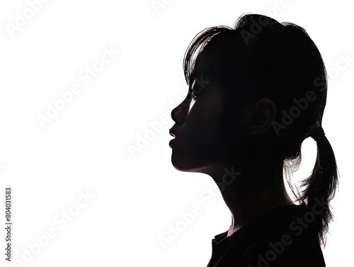 Side view silhouette girl on white background