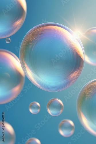 Colorful iridescent holographic floating liquid blobs, soap bubbles or metaballs.