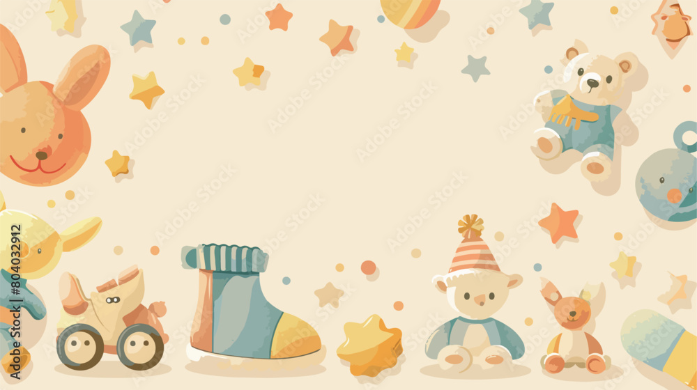 Children toys and booties on beige background Vector