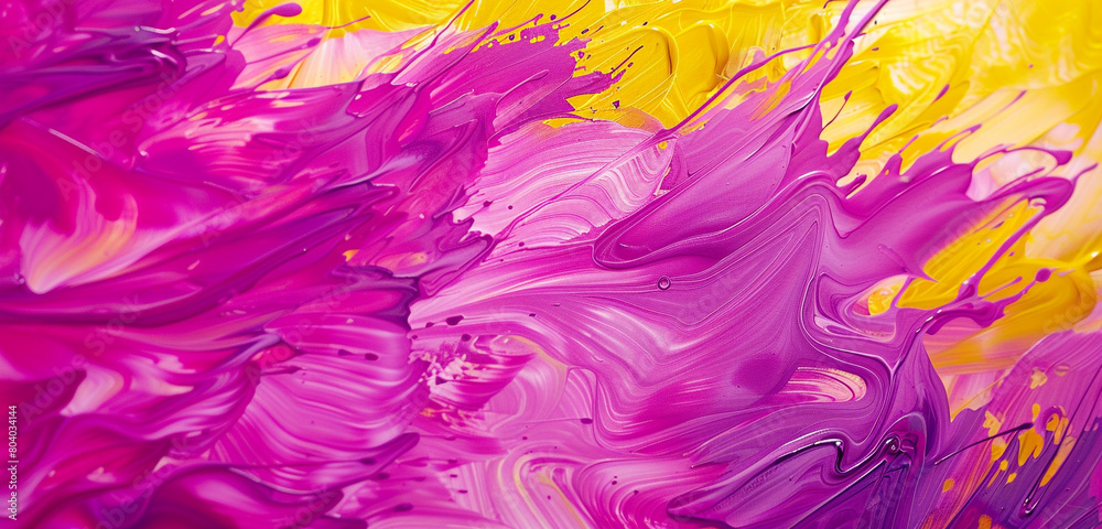 Vibrant ink abstract closeup, where magenta clashes with butter yellow.