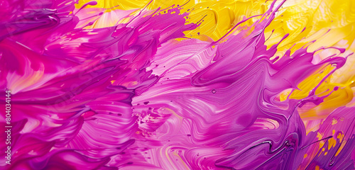Vibrant ink abstract closeup, where magenta clashes with butter yellow. photo
