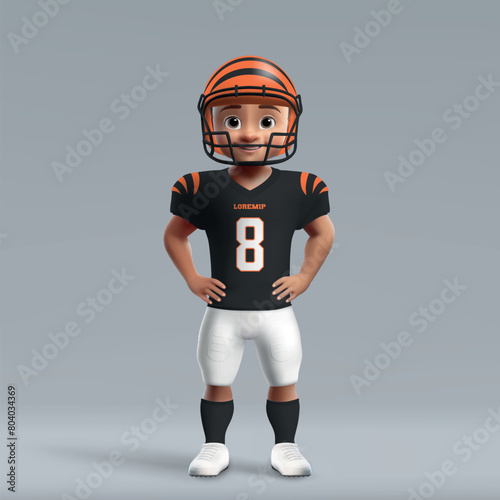 3d cartoon cute young american football player in Cincinnati uniform