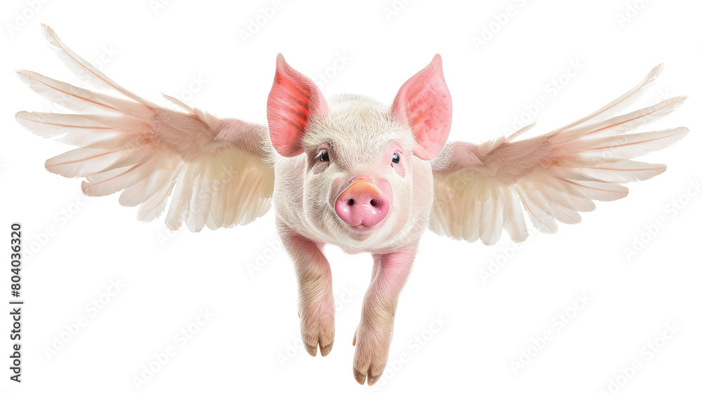 Pink flying pig with wings isolated on transparent background. Pink flying pig with wings isolated on transparent background.