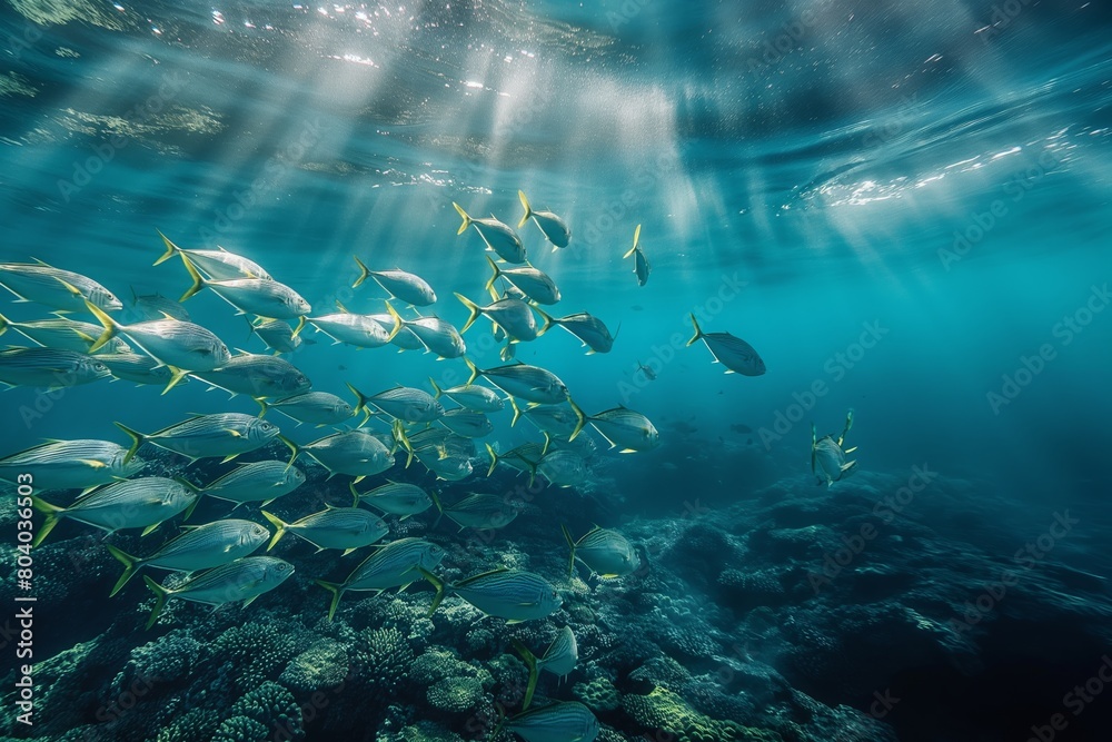 Tropical sea underwater fishes on coral reef. Aquarium oceanarium wildlife colorful marine panorama landscape nature snorkel diving