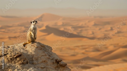 Desert Meerkat Sentry on Rocky Outcrop Photo