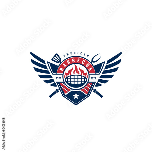 barbecue stamp logo design illustration with american flag