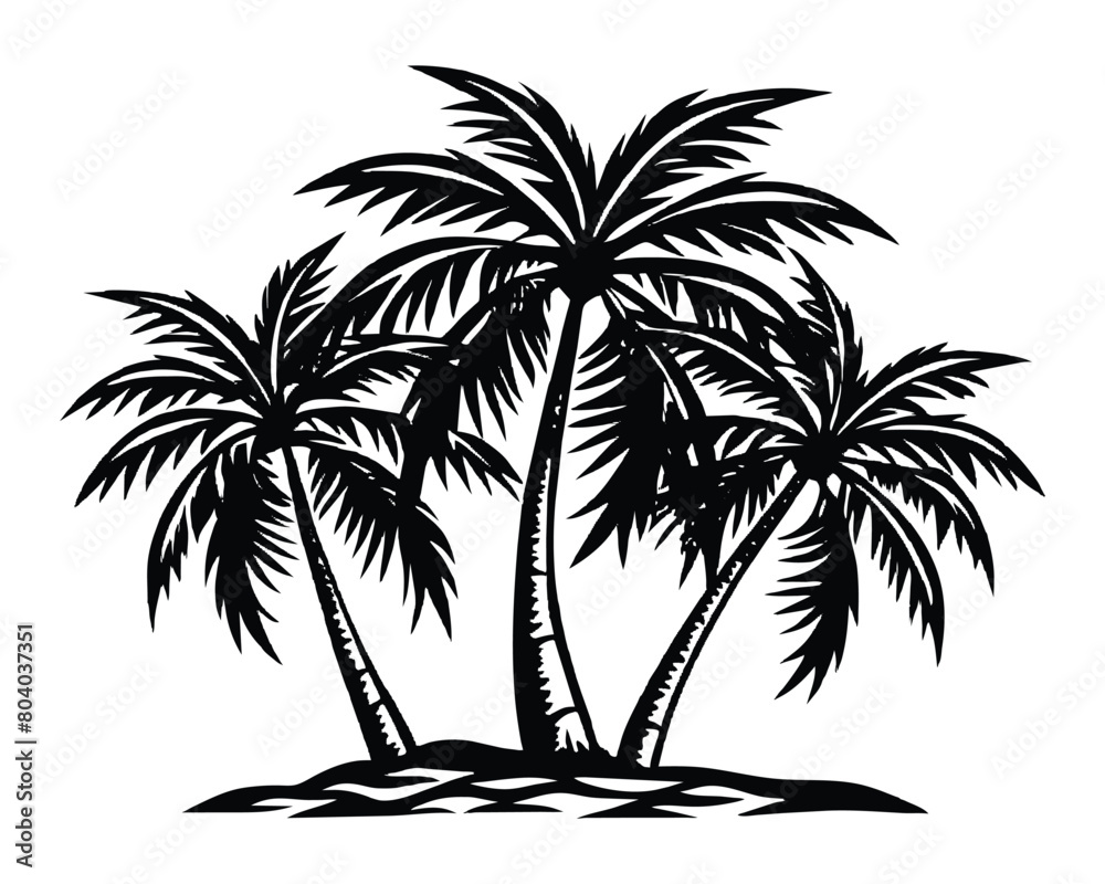 Two palm trees silhouette stock