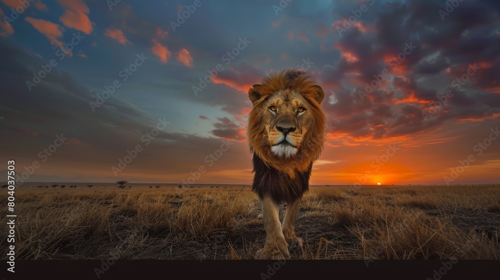 Majestic Lioness Against Dramatic Sunset