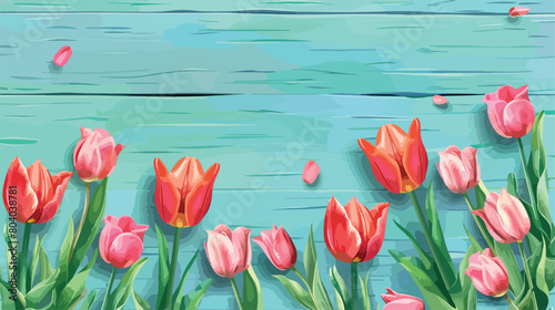Composition with beautiful tulip flowers on color wood © Nobel