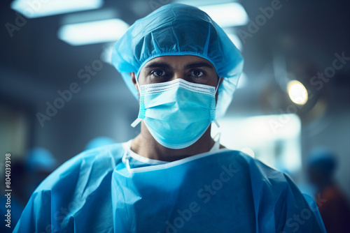 Generative IA picture modern operating room in futuristic surgery clinic team of professionals operating patient