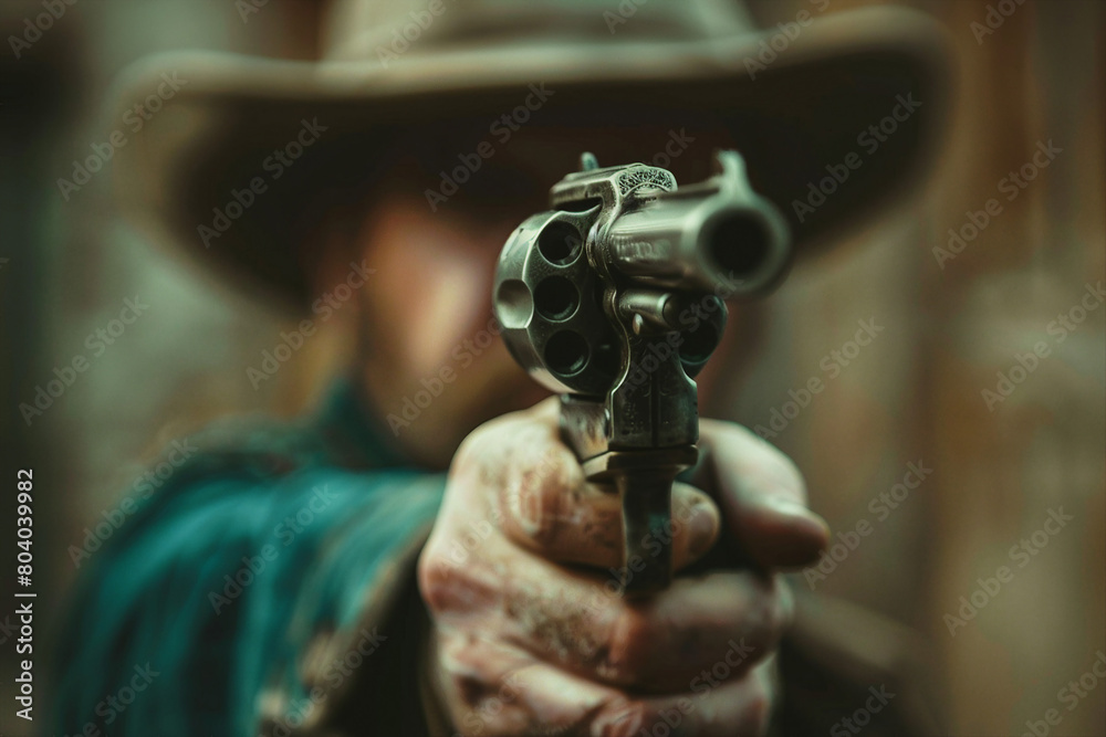 Generative AI picture Portrait of wild west retro movie western city town with cowboys and cowgirls and horses