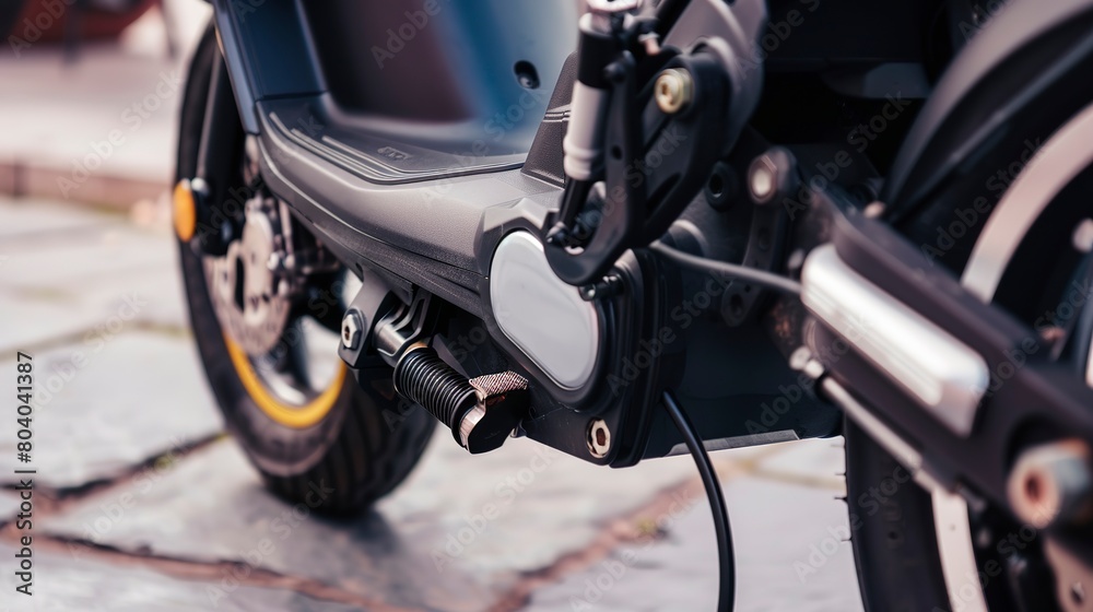 Close-up of a scooter's electric motor, illustrating compact and efficient urban mobility options. Close-up of a scooter's electric motor, illustrating compact and efficient urban mobility options.