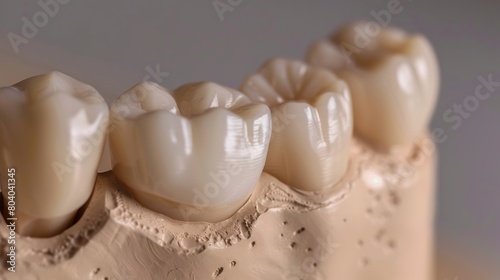 A close-up view of a dental model showcasing a tooth and a dental implant, illustrating dental implant procedure and restoration. copy space for text.