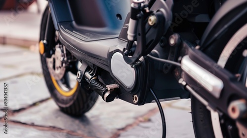 Close-up of a scooter's electric motor, illustrating compact and efficient urban mobility options. 