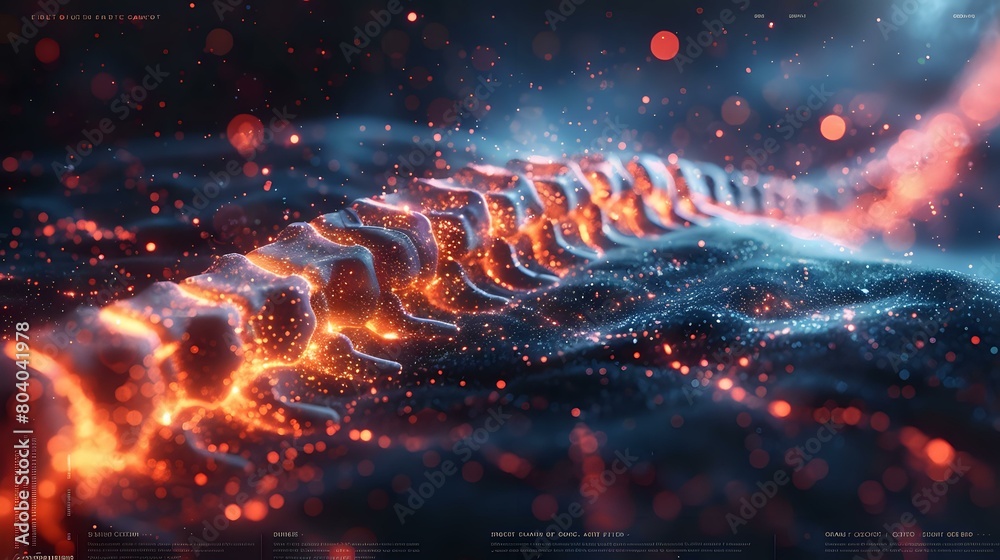 Artistic Representation of the Human Spine in Ethereal Blue and Red