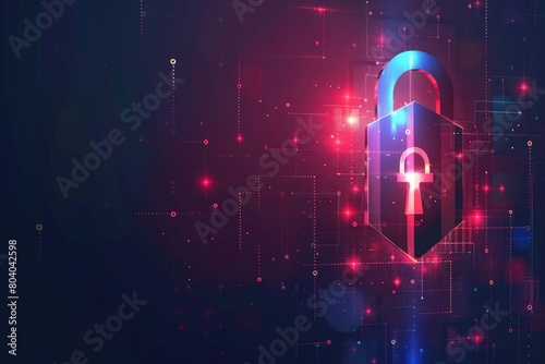 A lock on a digital background with red and blue lights. Perfect for technology concepts
