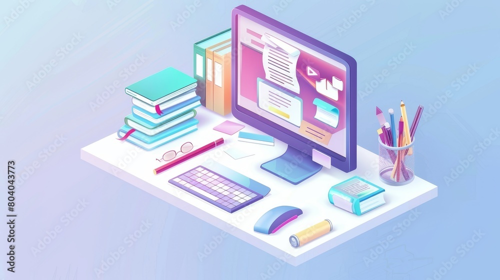 This isometric landing page depicts students using their equipment for ...