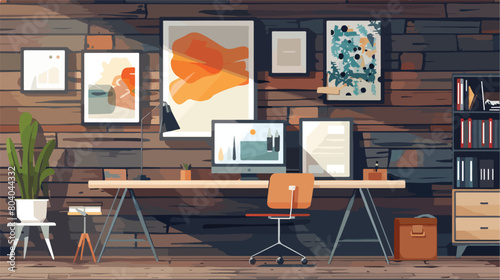 Modern workplace with stylish pictures near wooden © Nobel