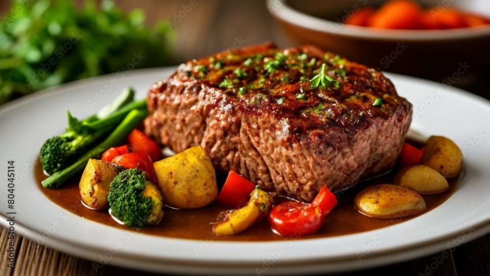  Deliciously cooked steak with a side of fresh vegetables