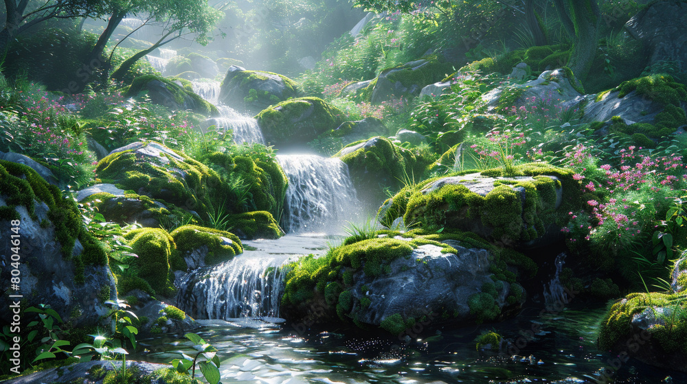Mosscovered rocks and shimmering streams winding through the underbrush
