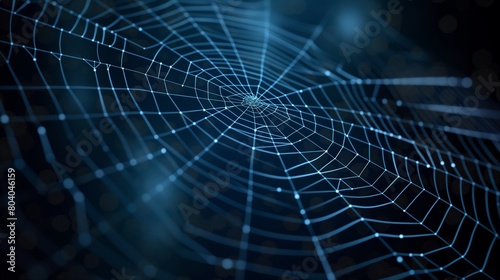 A three-dimensional representation of a spider web, featuring the outline of a router and a computer to represent digital space