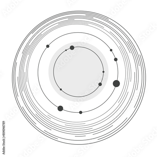 Abstract creative concept layout template. Abstract solar system. Circles and nodes. Lines in circle form. Space for text. Cover, card, flyer, poster, brochure design. Vector illustration.