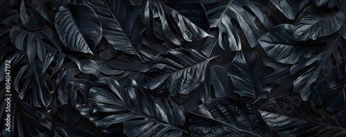  Abstract Design of Black Leaves in a Lush  Tropical Texture 