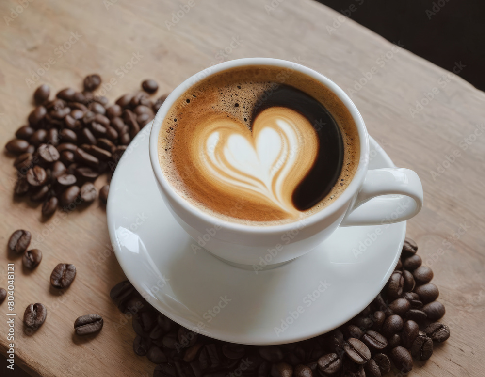 Obraz premium Un'inaspettata poesia mattutina in una tazzina: l'aroma danza nell'aria mentre il caffè sussurra promesse di energie risvegliate.